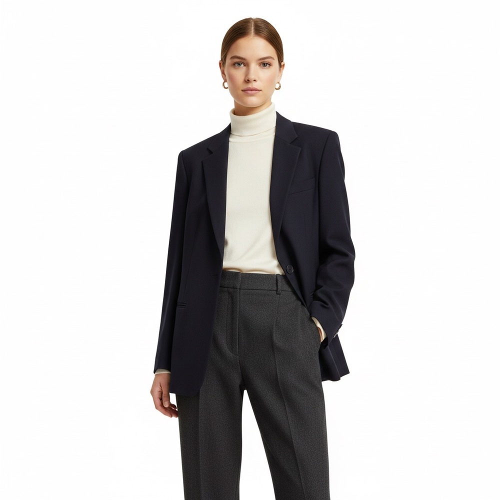 Vtg Emanuel Ungaro Navy Wool Blend Blazer Jacket | Dark Academia Minimalist | 12